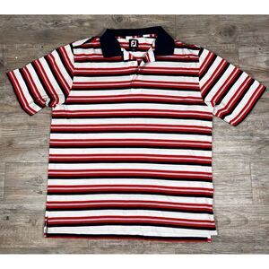 FOOTJOY‎ FJ GOLF POLO SHIRT SS Men's XL White Blue Orange Aqua Striped Athletic